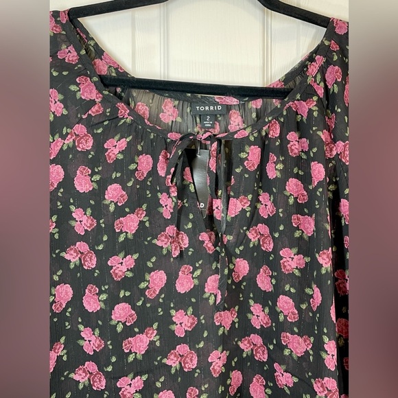 NWT TORRID Women's Plus Size Crinkle Chiffon Tie Front Long Sleeve Top Size 2X - Picture 7 of 10